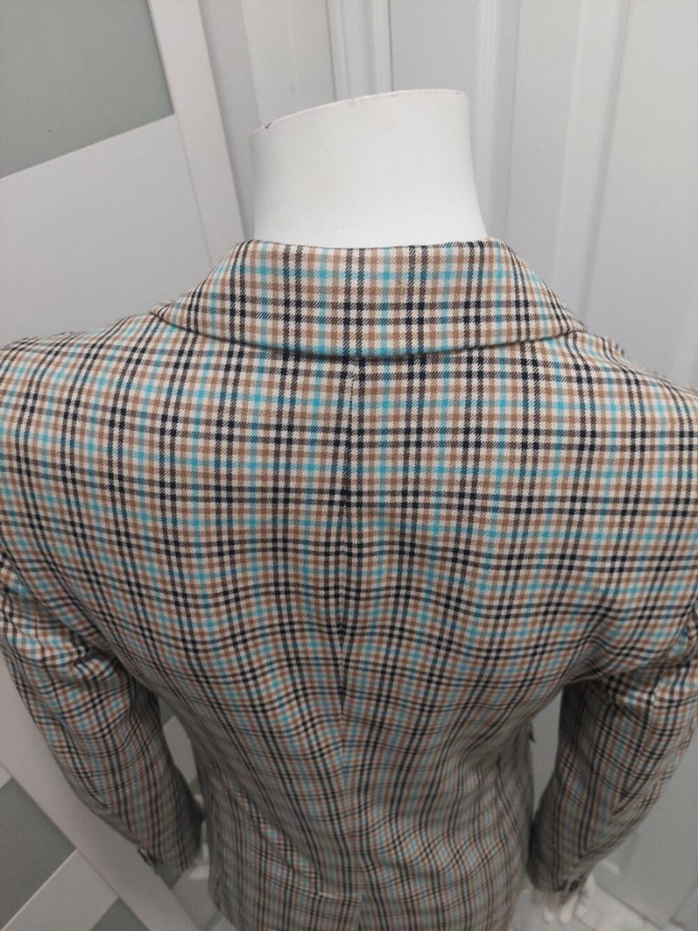 Plaid Tailored Longline Blazer - Size 0 (Tan, Turquoise Blue, Black - Picture 9 of 9